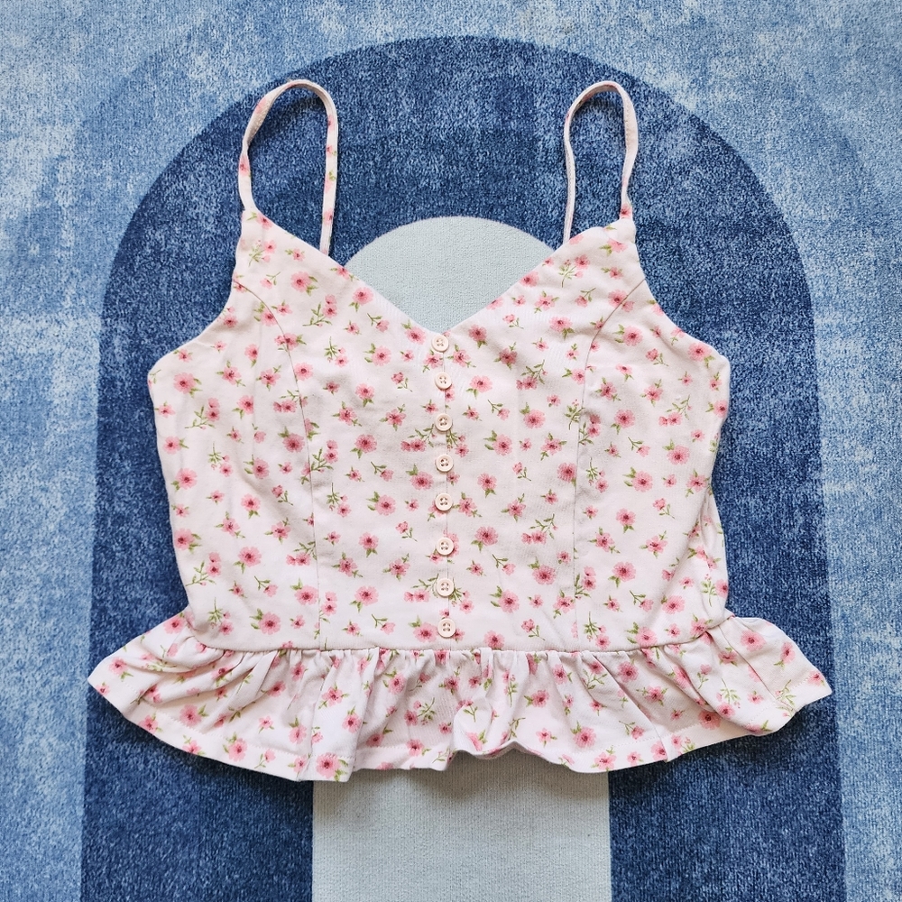 Dainty pink floral crop cami